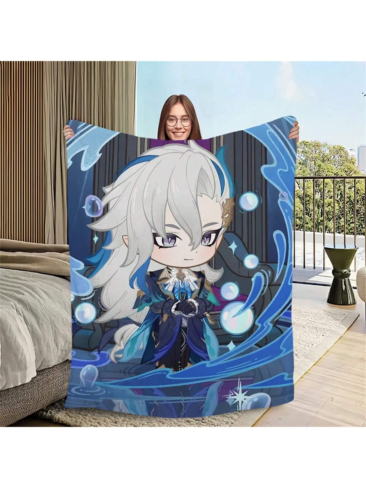 

Cute Blanket Warm Comfort Soft Version Plush Blanket For Sofa Impact Living Room Genshin Q Office Bedroom Travel Gift 75X95CM сірий колір