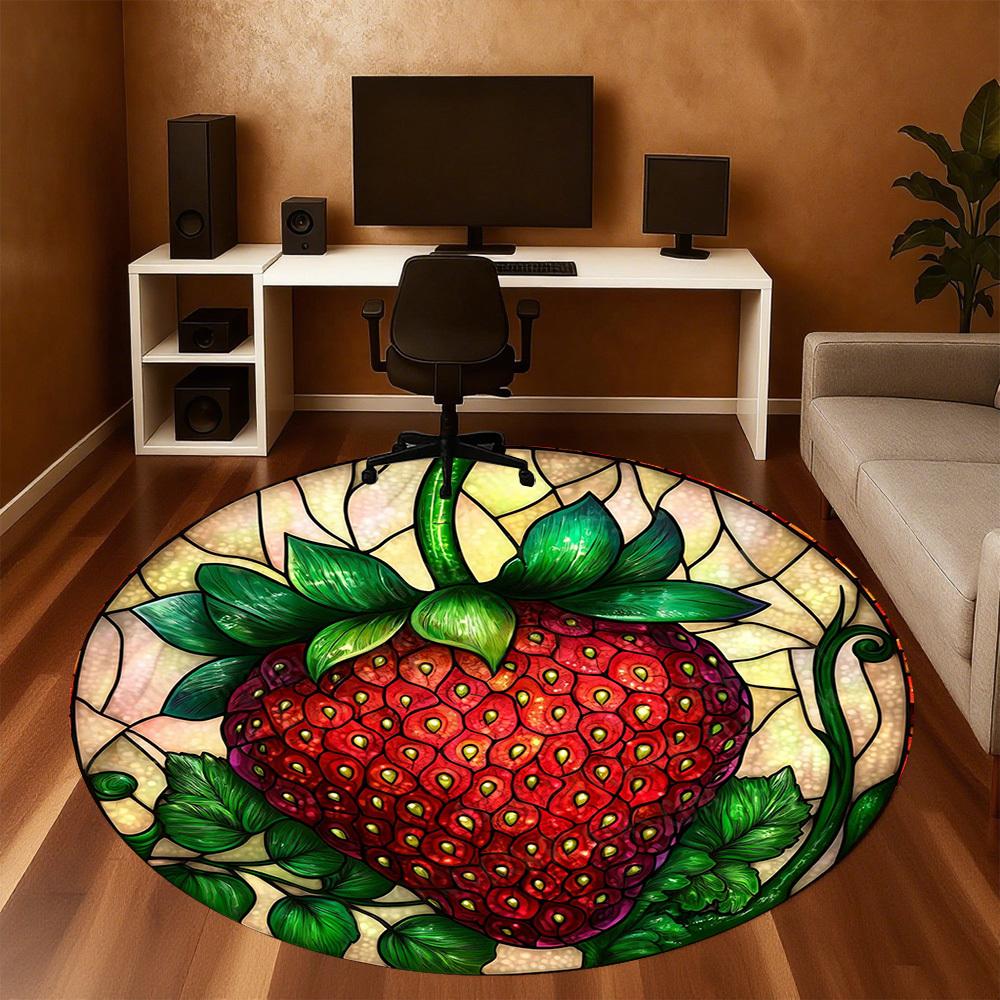 1PC strawberry stained glass Office Round Area Rug, Under Office Chairs Bedroom Living Room Home Decor, Carpet for Office -1110075