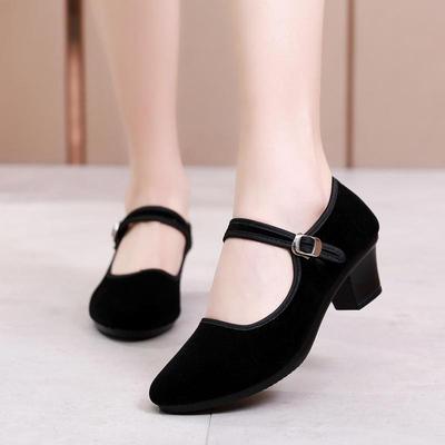 Spring Summer Women's High Heels Shoes Pumps Platform Old Beijing Cloth Shoe Casual Zapatos Buckle Strap Solid Work Footwear