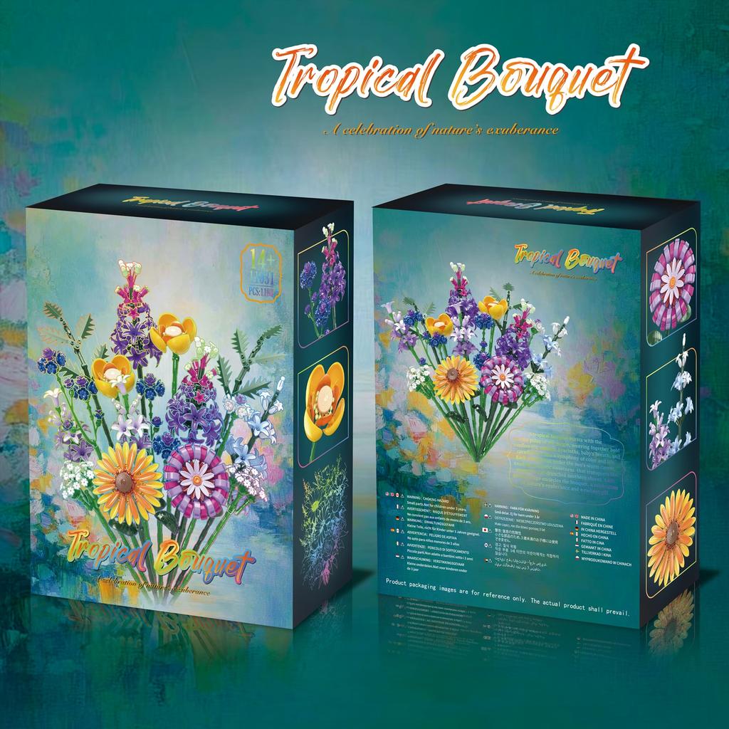 1183Pcs Tropical Bouguet Series Building Blocks Flower Desktop Preserved Flower Ornament Kid'S Toy Gift For Girls/Lovers/Mothers