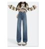 Women's High-Waisted Retro Straight-Leg Jeans - Figure-Flattering, Floor-Length, Casual Wide-Leg Design