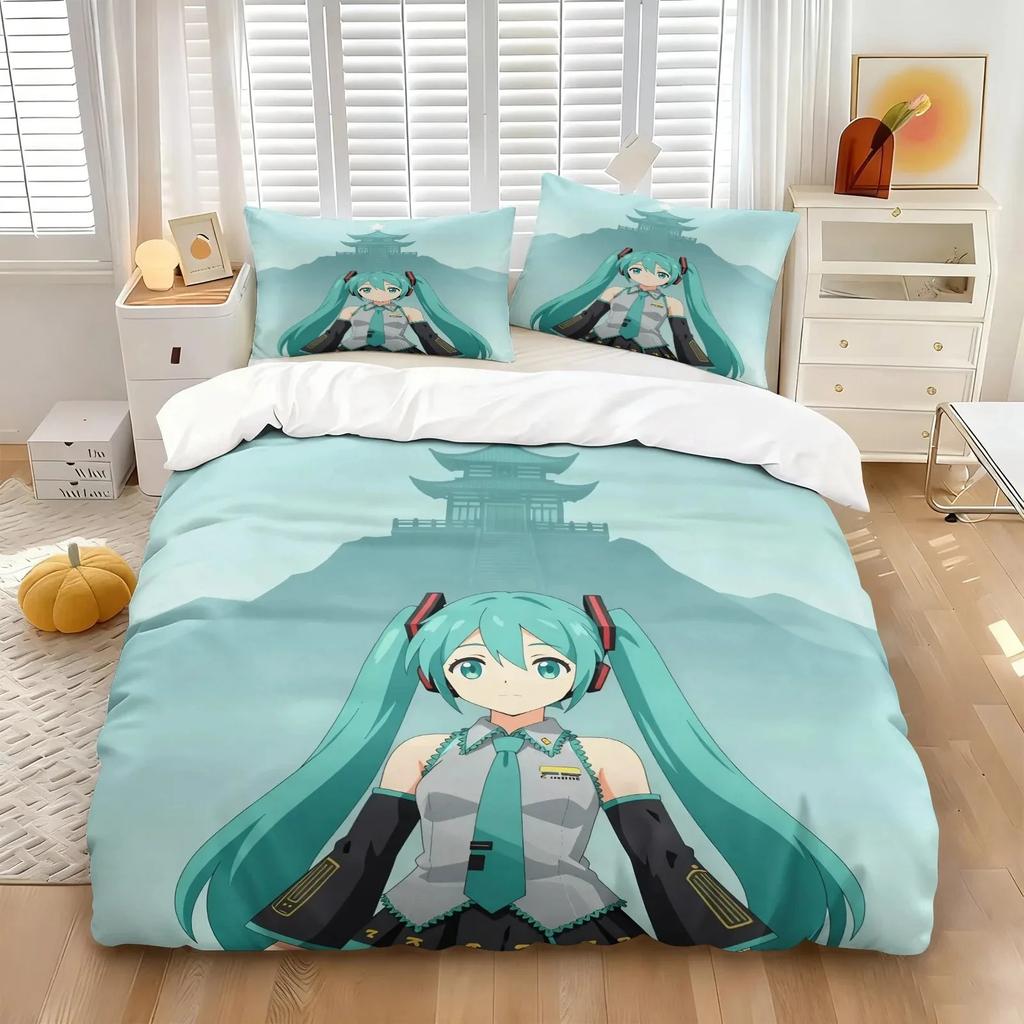 Hot Sale H-Hatsune Miku Girl Duvet Cover Pillowcases Bedding Set, for Adult Girl Boy Bedroom DecorationGift,Birthday Gift