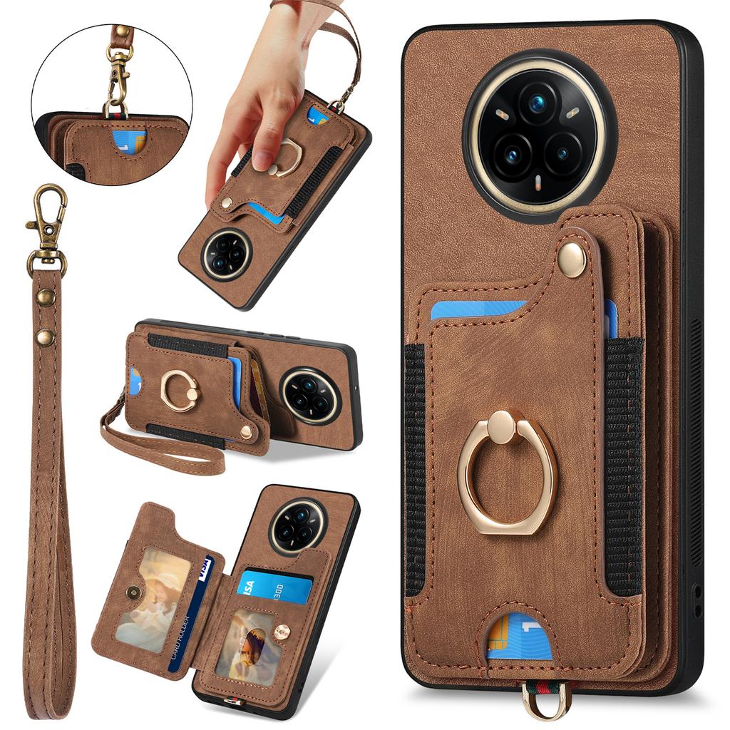 Pro Realme 14 Pro 5G Retro PU kožený zadní kryt s držákem na karty s blokováním RFID