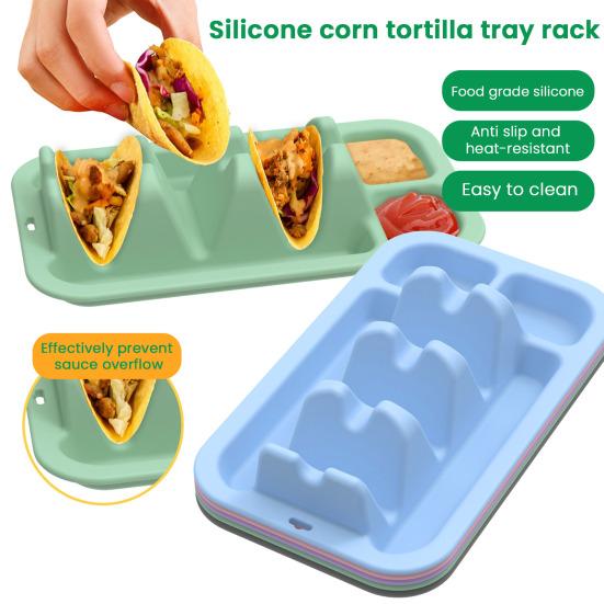 Silicone Taco Holder with 3 Dividers Reusable Tortilla Rack Non-Slip Food Dish Heat Cold Resistant Burrito Holder