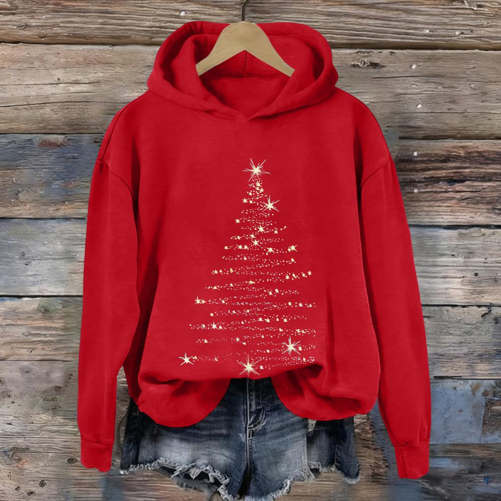 Ladies' Christmas Printed Casual Long Sleeved Round Neck Sports Hoodie Top