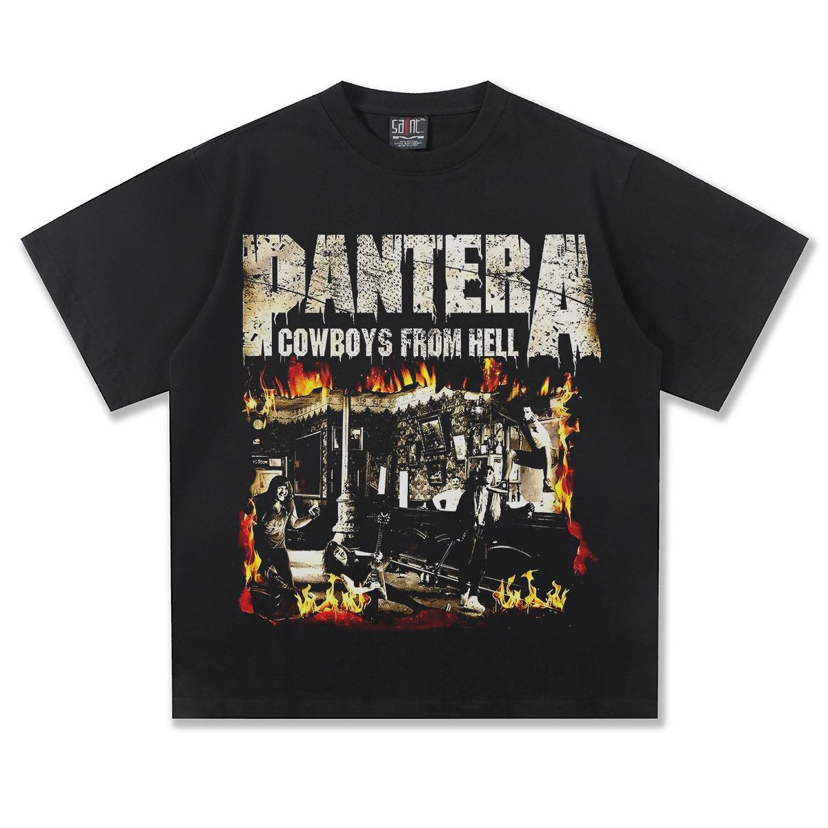 

Винтажная футболка с коротким рукавом Pantera Rock Band Весна/Лето 2025 - Американский Ретро Тяжелый Хлопок Тренд. XL чёрный