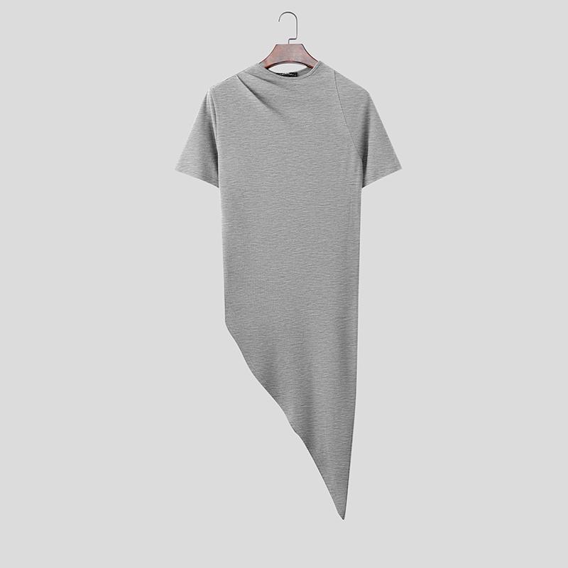 INCERUN Summer Men O Neck Short Sleeve Casual High Splits Irregular Tops T-shirts S