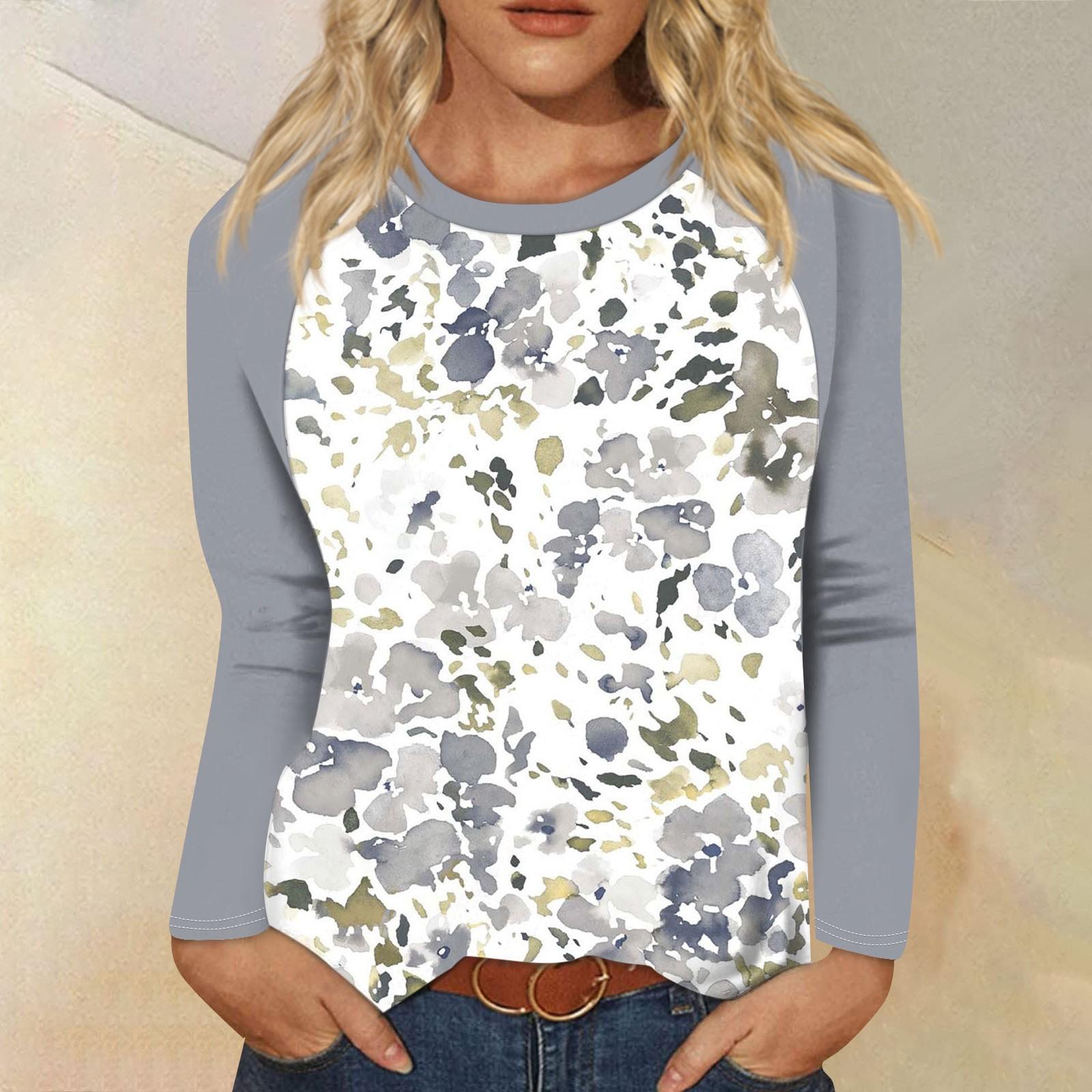 

Жіноча модна повсякденна сорочка з круглим вирізом і довгим рукавом, вільна футболка з принтом, жіночий топ M