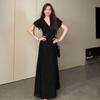 Hepburn-Style Black V-Neck Women's Summer 2026 High-End Long Dress