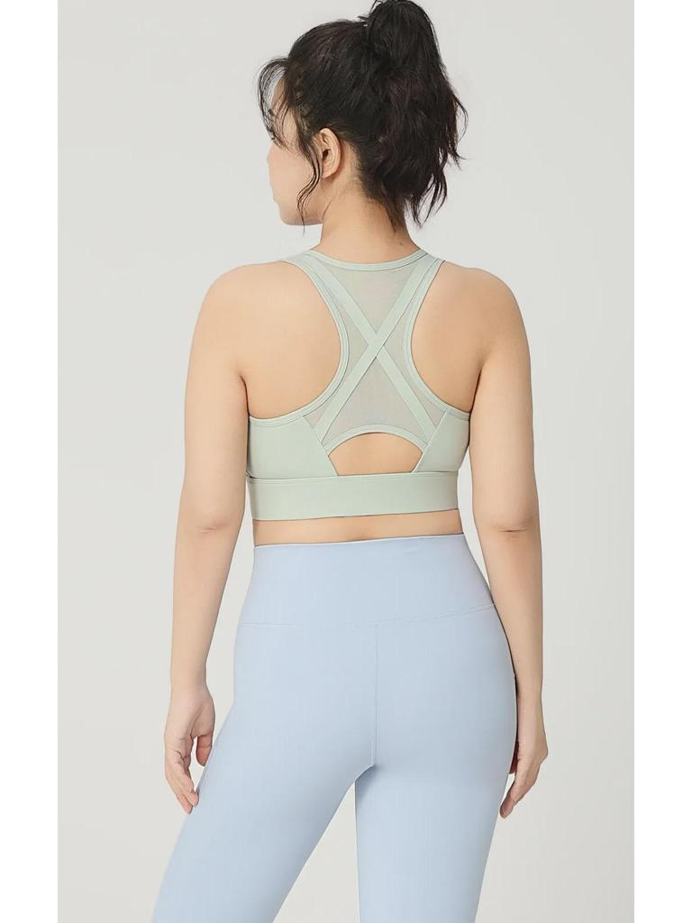 Summer Mesh Sports Bra with Front Zipper - Breathable, I-Shaped Back, One-Piece Fitness Design