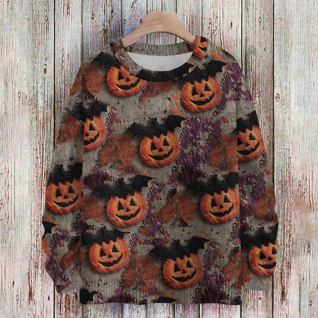 Ladies' Fashionable Casual Long Sleeved Christmas Printed Round Neck Knitted Yarn