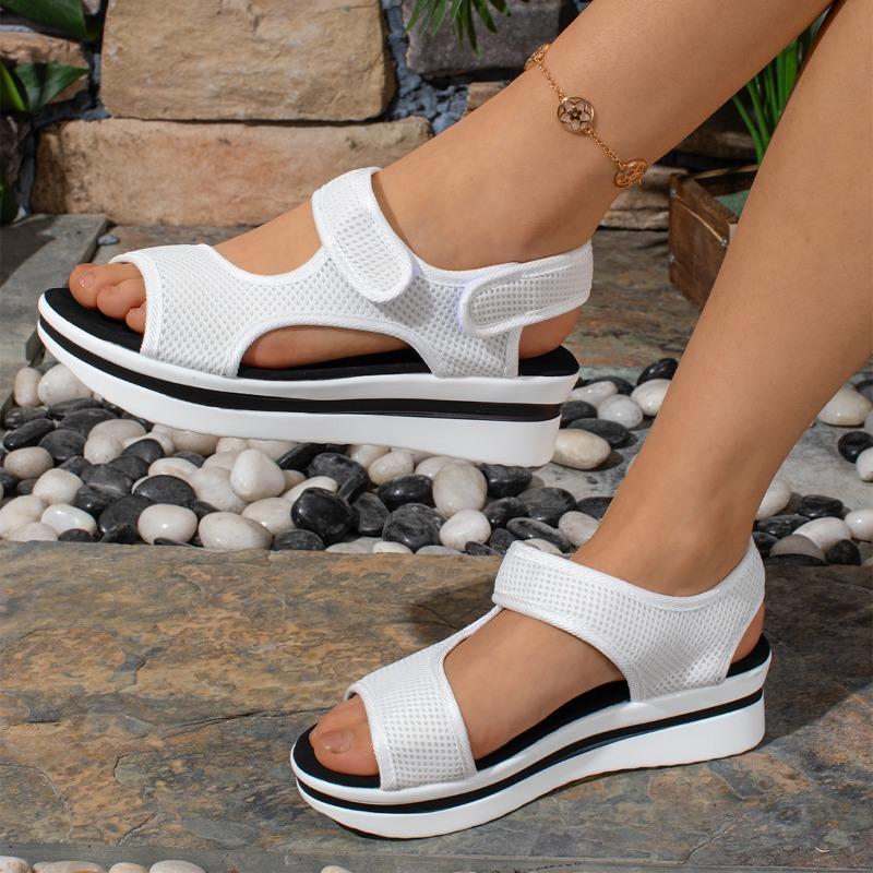New sandals women's large size thick-soled color matching flat-soled Velcro daily casual beach sandals