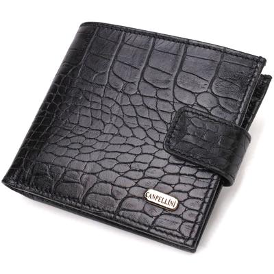 Men's Original Horizontal Format Wallet Made of Genuine Leather with Crocodile Embossing CANPELLINI 21768 Black