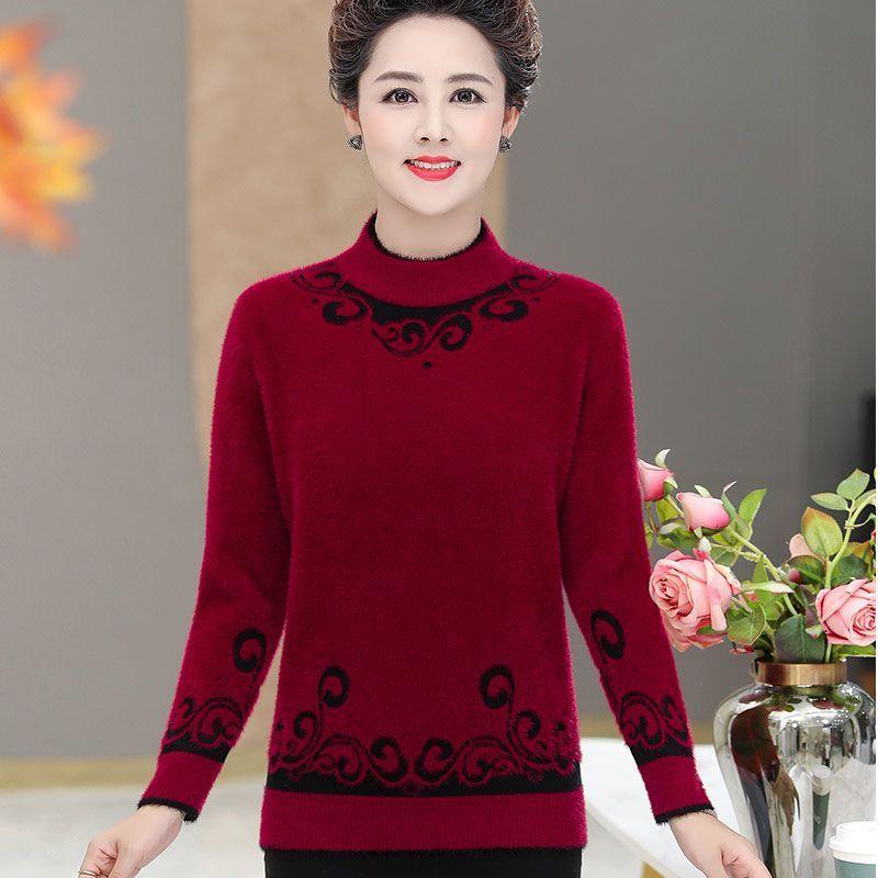 Women's Fleece Sweater Autumn Winter Thick and Warm Printed Plus-Size Sweater Loose Stretch Knit Pullover Top