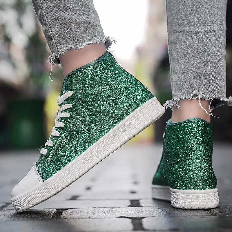 Luxury Red Designer Shoes Women High top Sneakers Lightweight Women's Vulcanized Shoes Fashion Glitter Sneakers Woman