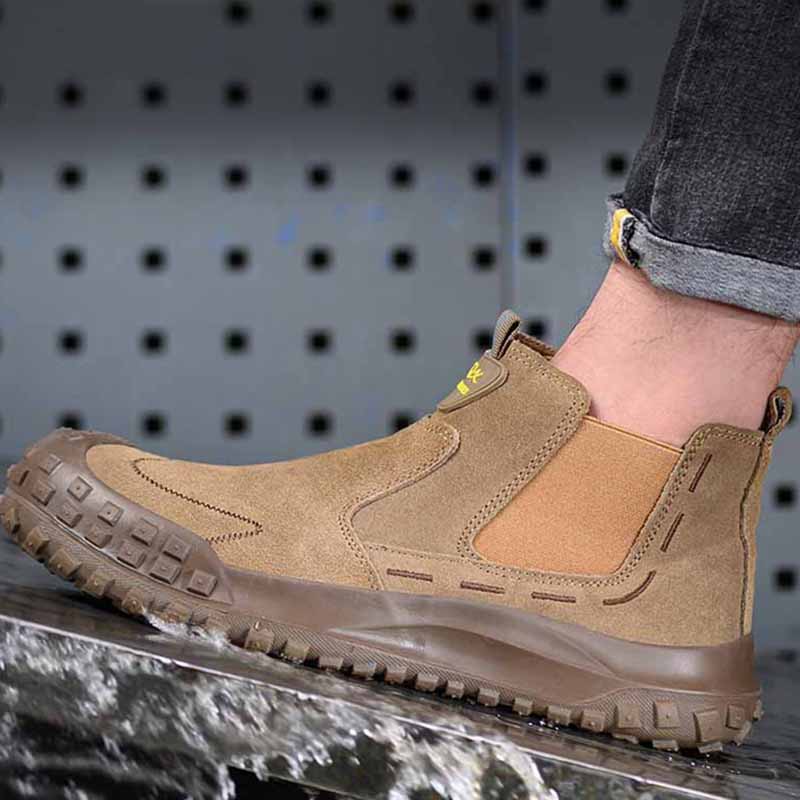 Men's Casual Steel Toe Covers Work Boots Worker Safety Shoes Cow Suede Leather Welding Sneakers Security Ankle Botas Protection