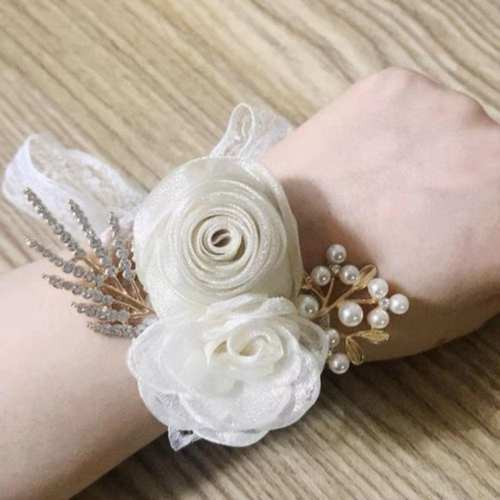 Branch Wedding Wrist Flower Bride Wrist Flower Silk Ribbon Bracelet Bridesmaid Floral Wristlet