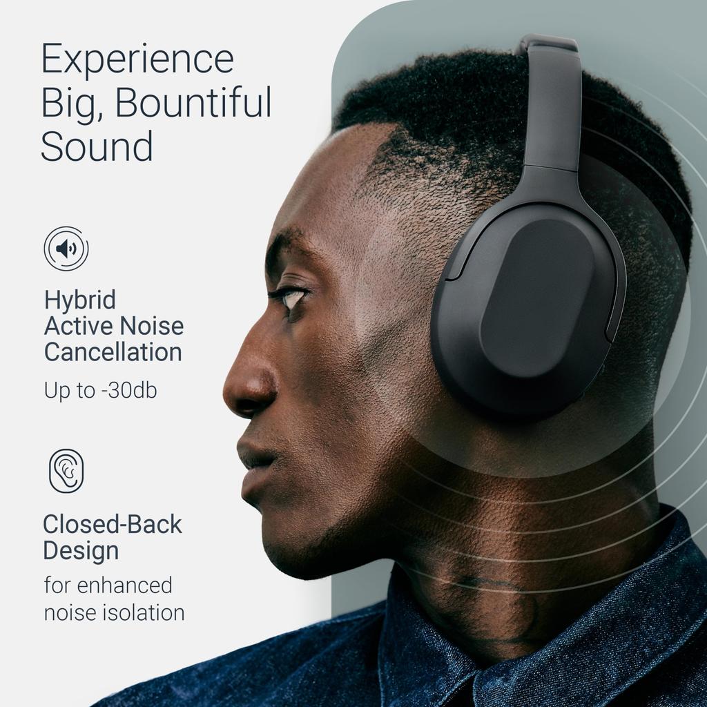 STATUS Core ANC Audio Wireless Bluetooth Active Noise 30dB Noise Black Headphones, Over-Ear, 5.0, iOS/Android Compatible, Cancellation, Reduction,