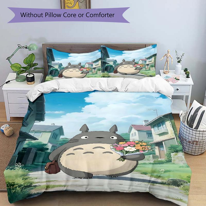 Neighbor Totoro Journey Print 3Pcs Bedding Setduvet Cover With 2 Bedropillowcase Home Birthday Gift