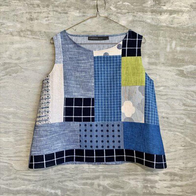 

ZANZEA Женские повседневные летние майки без рукавов с принтом и круглым вырезом 4XL