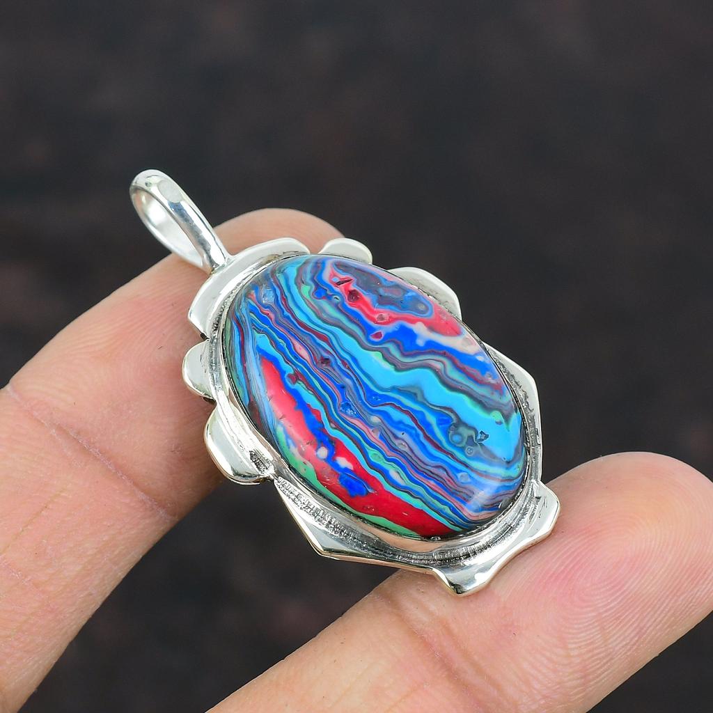 Rainbow Calsilica Gemstone Pendant Handmade Pendant Unique Jewelry 925 Sterling Silver Pendant Brand New Pendant Gift For Him Silver Jewelry