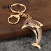 Rust-proof Keychain Pendant, Sparkling Rhinestones Dolphin Shape Keychain, Electroplated Surface Versatile Color Key Holder with Ring And Lobster