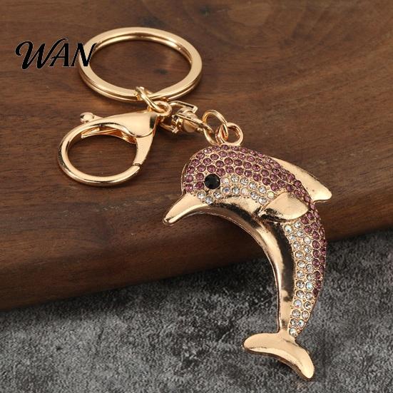 Rust-proof Keychain Pendant, Sparkling Rhinestones Dolphin Shape Keychain, Electroplated Surface Versatile Color Key Holder with Ring And Lobster