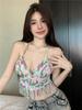 Neck sling small vest with shoulder strap inside, chest pad backless hollow tube top embroidered vest women's summer short top