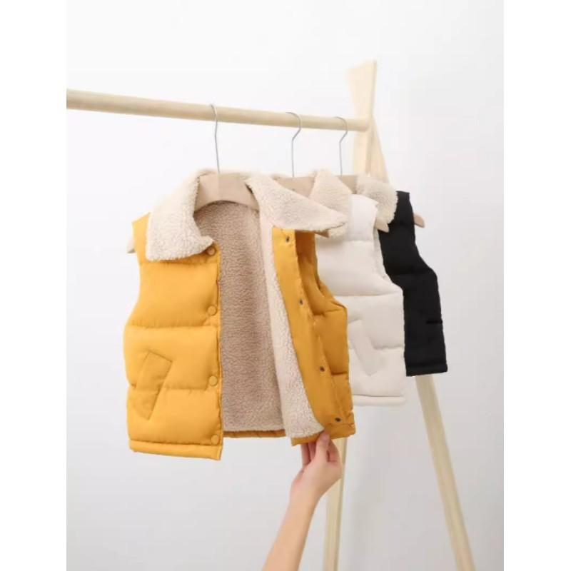 Children's Autumn and Winter Solid Color Thickened Outer Sports Vest Fleece-Lined Single-Breasted Jacket for Children and Teens
