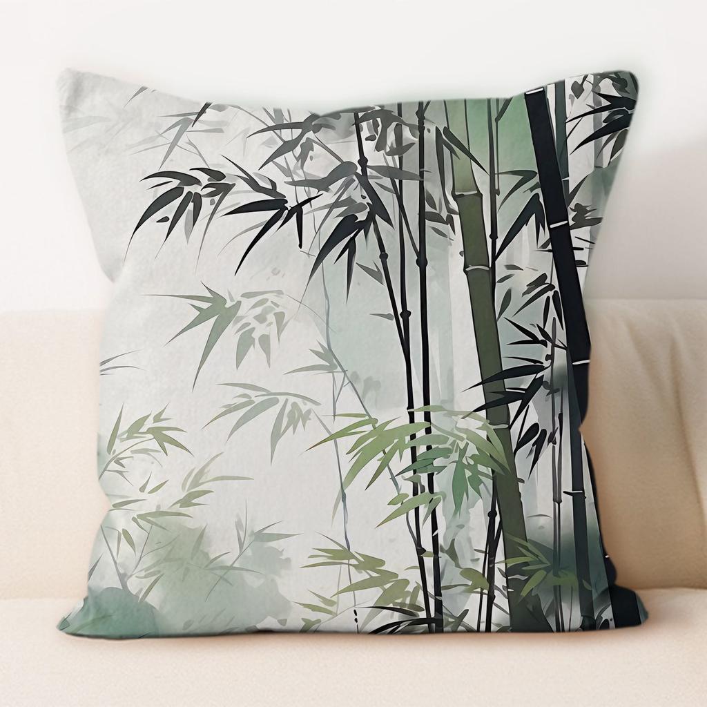 Traditional Chinese Ink And Bamboo Pillowcase, Suitable For Home Sofa Decoration, Living Room, Dormitory