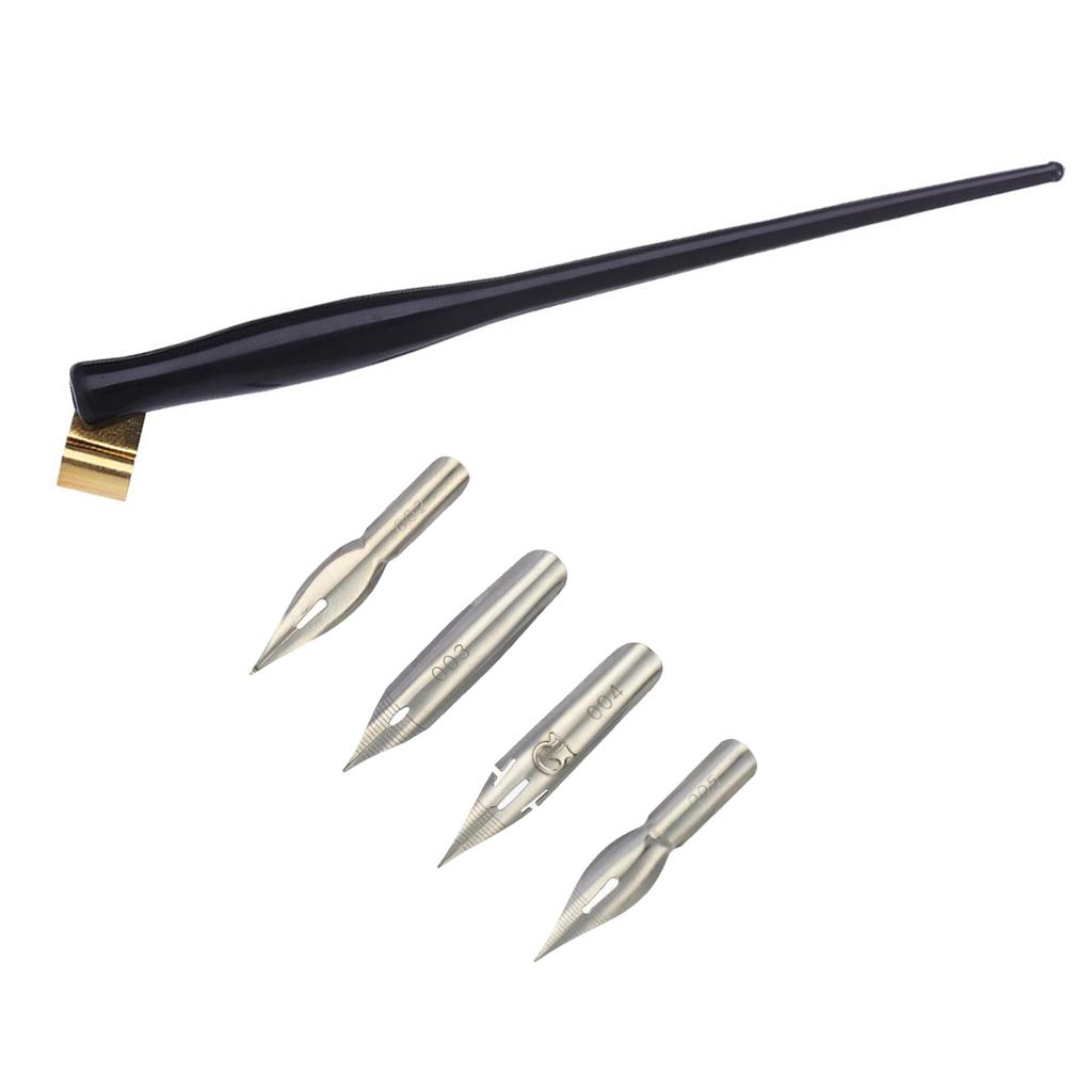 Dip Pen Holder with 4 Interchangeable Tip Resin Dip Pen Holder Adjustable Metal Flange for Beginner Artist Writing