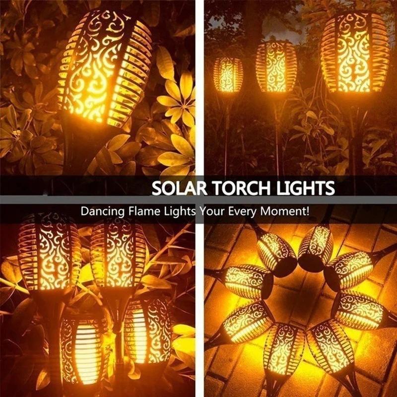 1/2/4/6/8Pcs 12/96LED Solar Flame Torch Lights Flickering Light Waterproof Garden Decoration Outdoor Lawn Path Yard Patio Lamps