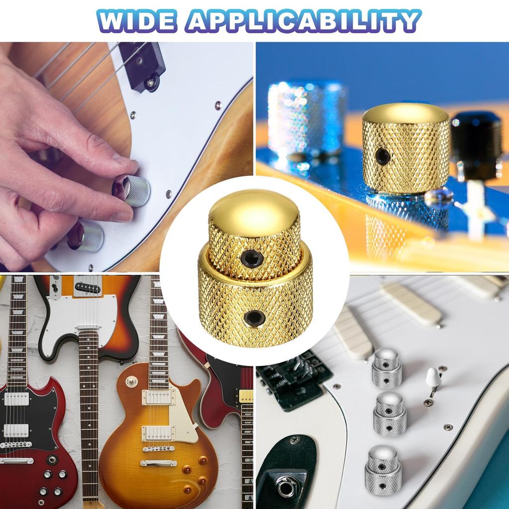 uxcell Metal Guitar Knobs Inch Universal Volume Tone Knobs Bass Speed Control for Guitar and Bass with Gold 1/4 Wrench, 4pcs,