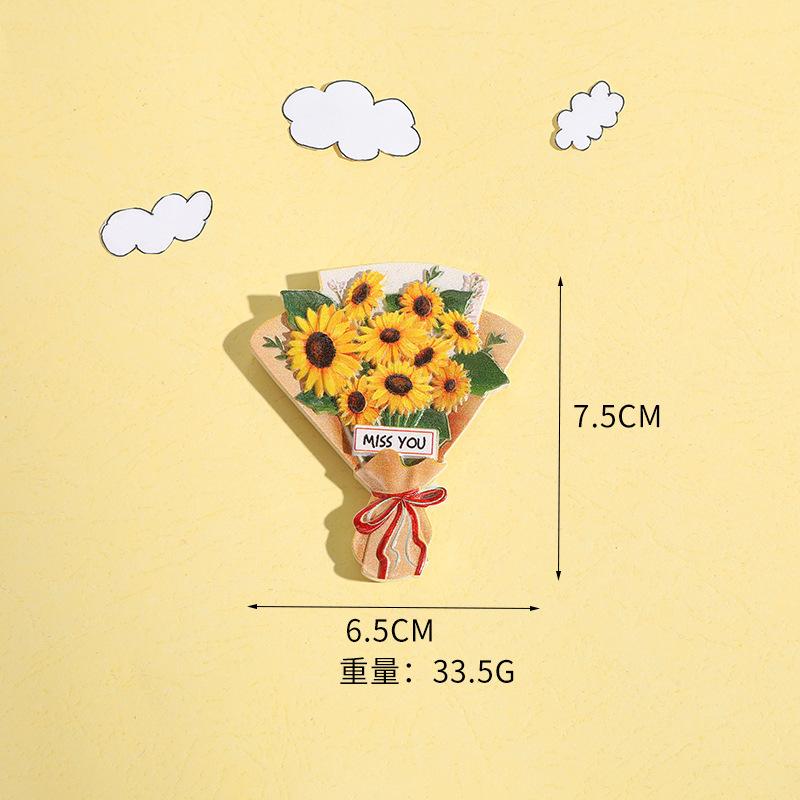 Simulation Sunflower Roses Flowers Refrigerator Stickers 3D Simple Resin Magnetic Stickers Home Kitchen Decorations