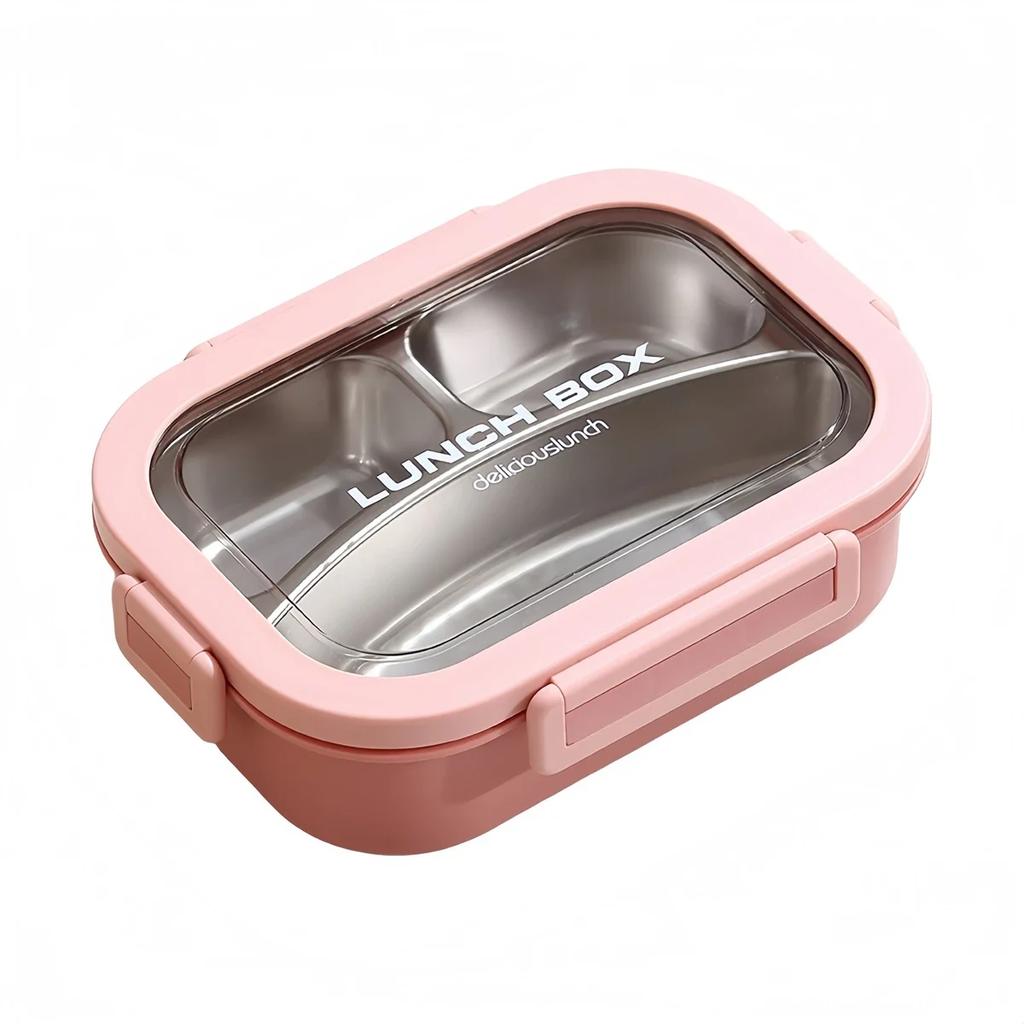 Edelstahl Lunchbox 3 Fächer Lunchbehälter mit auslaufsicheren Deckeln 23,7x17,3x6,6cm Blau,Gelb,Orange,Braun,Rosa,Grün