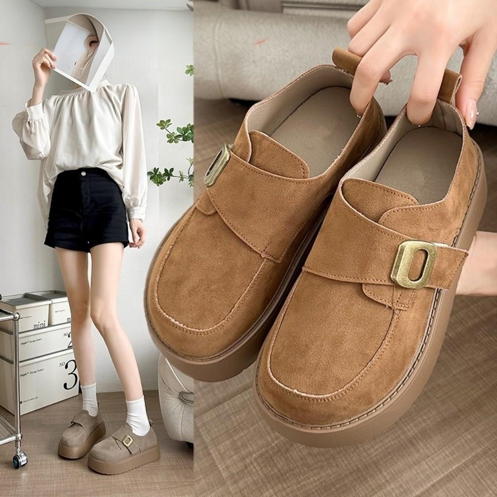 2025 Spring and Autumn New Lazy Casual with Skirt Single Shoes Internet Celebrity Explosion Platform Velcro Lefuboken Shoes Women