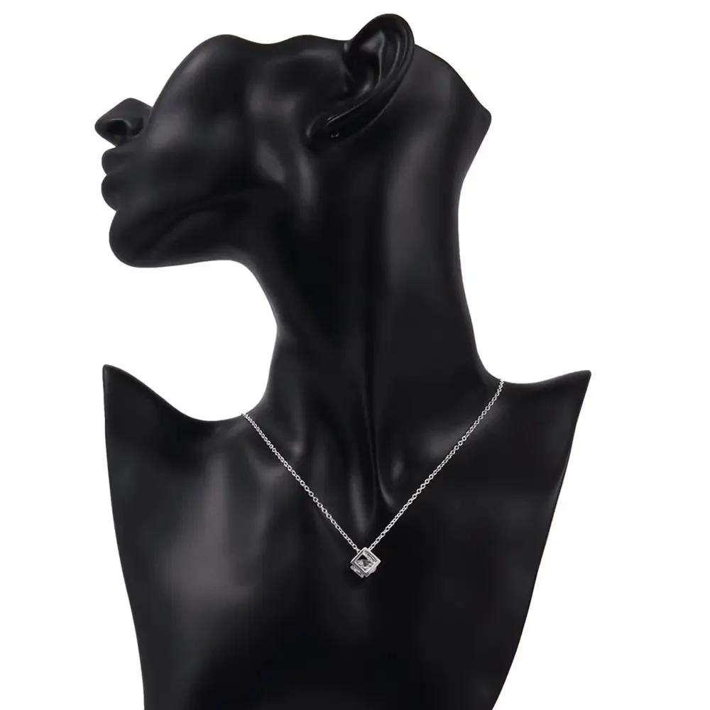 925 Silver Square AAA Zircon Pendant Necklace for Women 18 Inch Birthday Wedding Gift