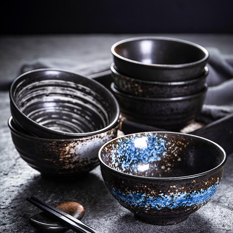 Japanese Tableware Rice Bowl Barbecue Table Round Bowl Household Eating Bowl Homestay Retro Rice Bowl One Person Food