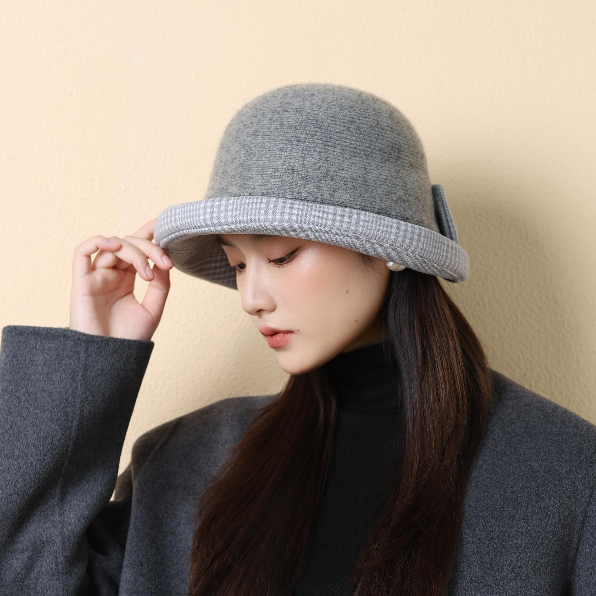 

Новая осенне-зимняя шляпа Модная и элегантная шерстяная шляпа-цилиндр с гофрированным верхом и бантом, шляпа-термос one size светло-серый