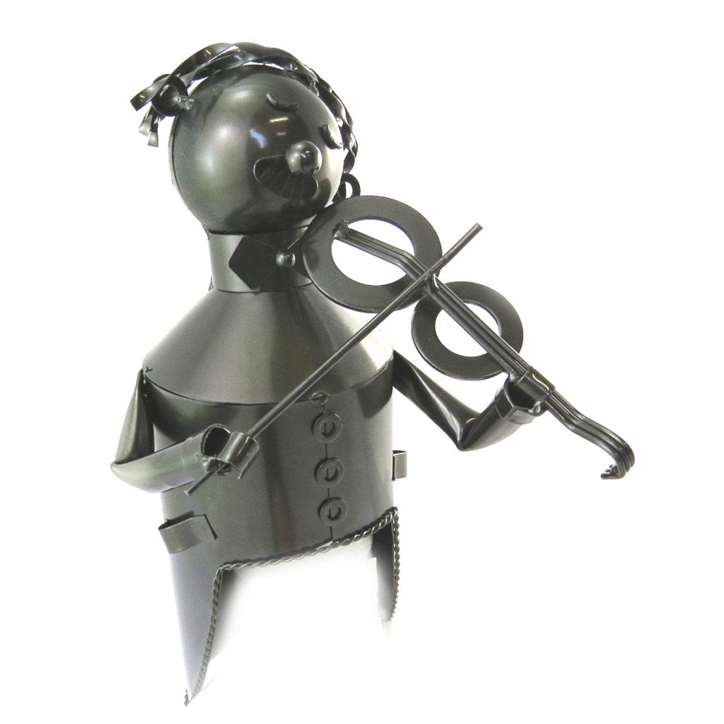 Les Trésors De Lily [N5490] - Bottle Holder 'Metal Sculpture' Violinist - 27. 5x9 Cm
