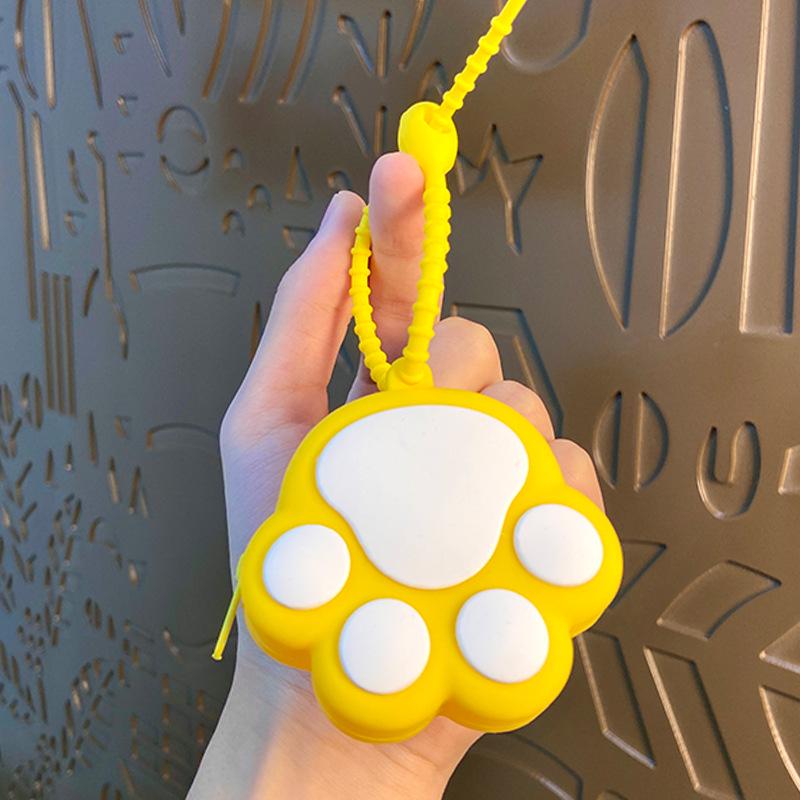 Mini Cat Paw Silicone Coin Purse & Earphone Case Keychain - Red Envelope Pendant Single OPP Bag Packaging
