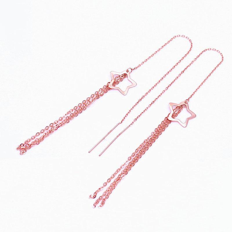 Rose Gold Plated Purple Gold Fringed Star Earphones Fashionable Design Temperament Long Style