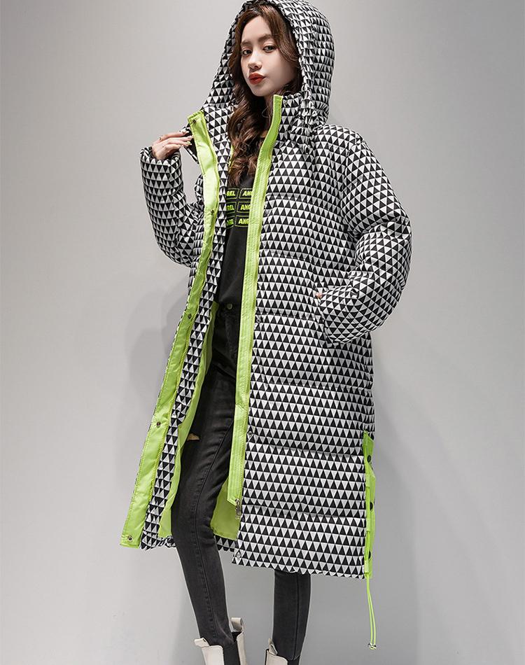Herbst und Winter Damen einfarbig mit Kapuze kariert locker lässig verdickend warm lange Damenjacke