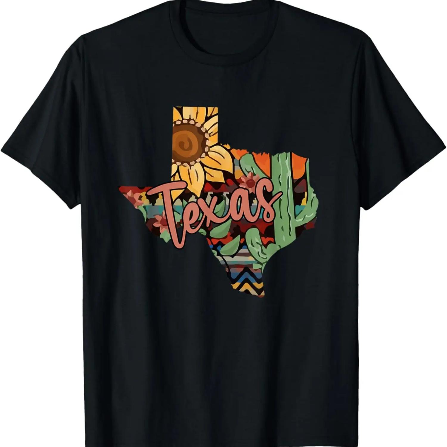 Cute Love Texas State Cactus Sunflower T-Shirt S