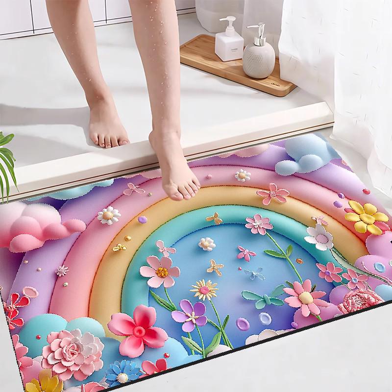 Tappetino da Bagno Antiscivolo con Fiore 3D - Assorbente e Resistente allo Sporco