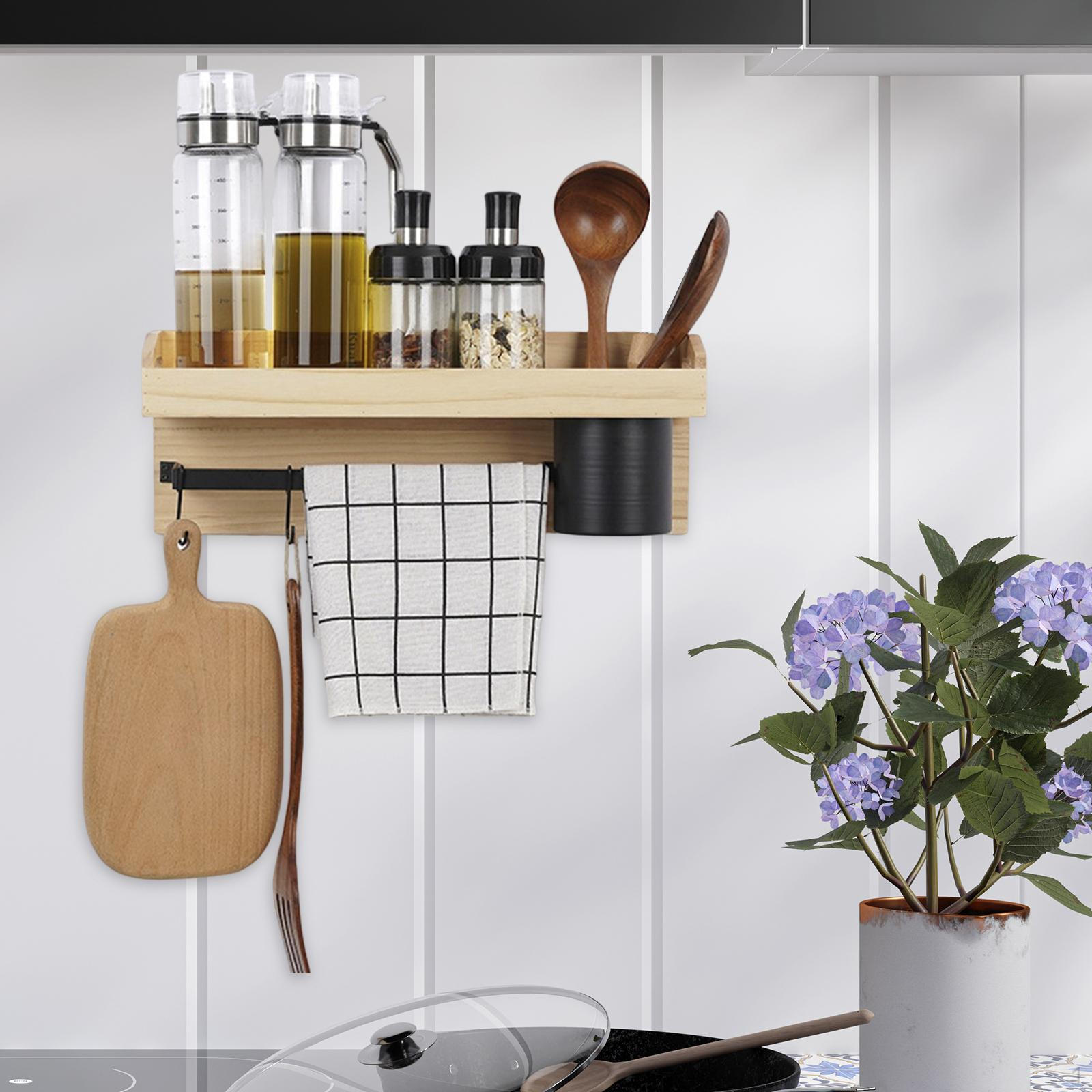 

Kitchen Wall Shelf 6 Hooks Cooking Utensils Holder Spice Rack Multi Purpose Organizer for Bar,