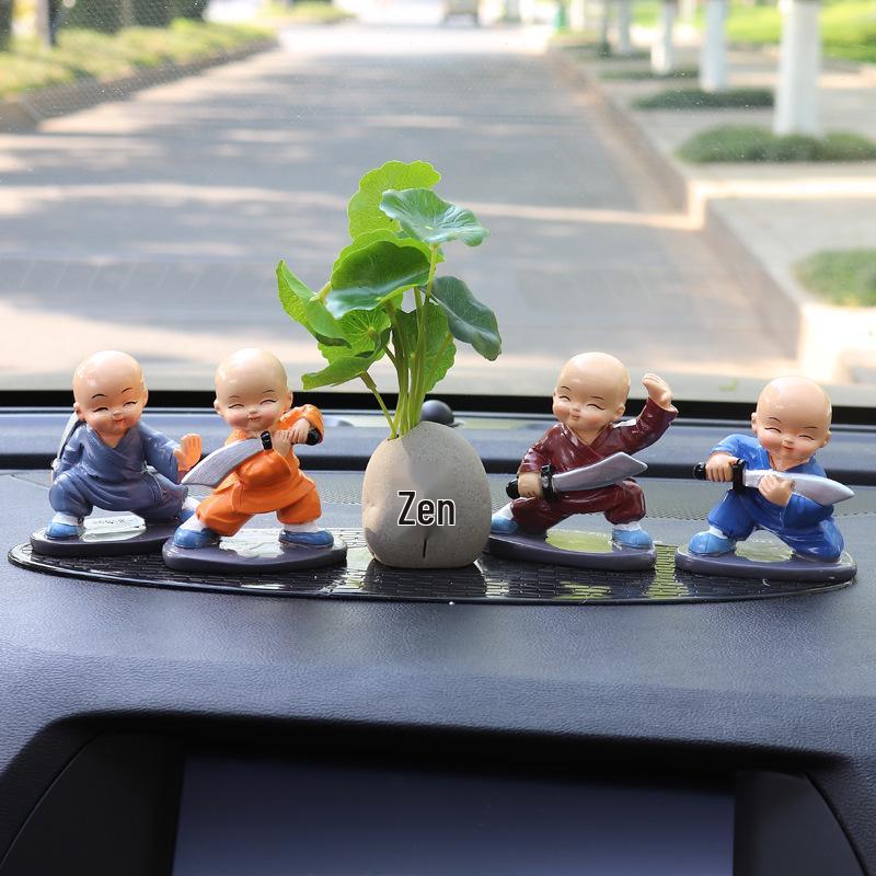 Shaking Head Monk Car Ornament Set - Cute Interior Decoration for Men and Women