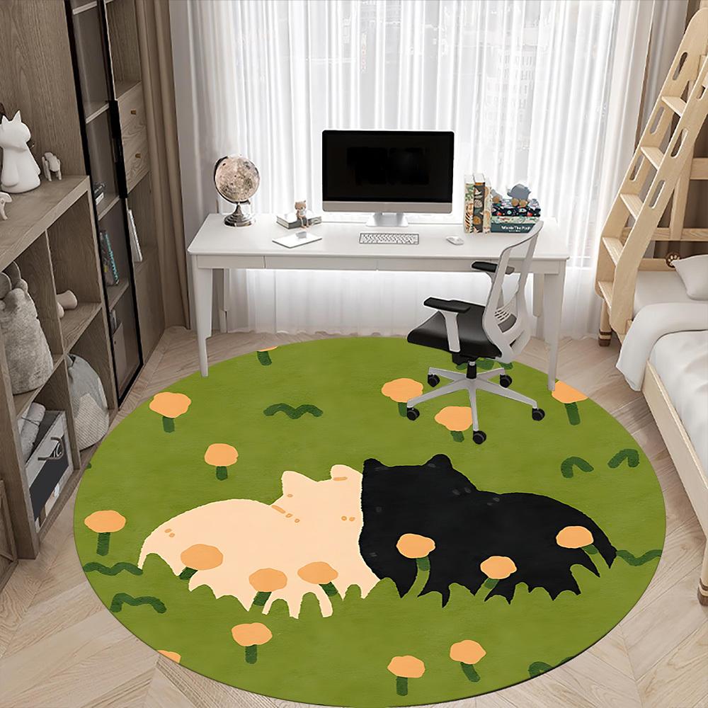 1pc Cat "Paw" Office Round Area Rug, Under Office Chairs Bedroom Living Room Home Decor, Room Deco, Available in Various Sizes