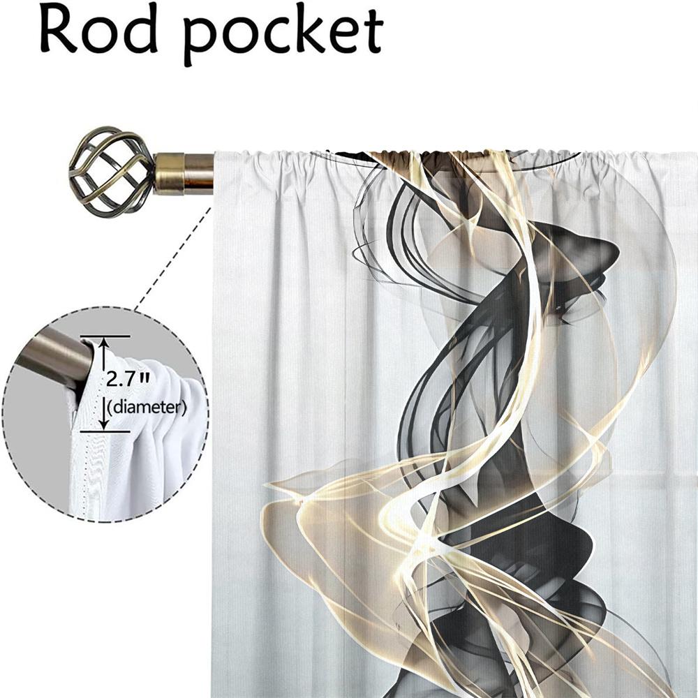 2 Pcs Abstract Art Curtains Black Gold Streamline Pattern Living Room Bedroom Window Decorative Curtains Modern Minimalist Style