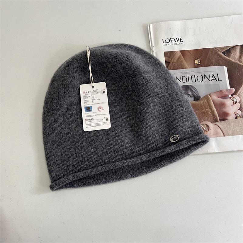 

Осенне-зимняя атмосфера, универсальная шапка-бини из чистой шерсти с однотонной отделкой, маленькая теплая шерстяная шапочка M（56-58cm） серый